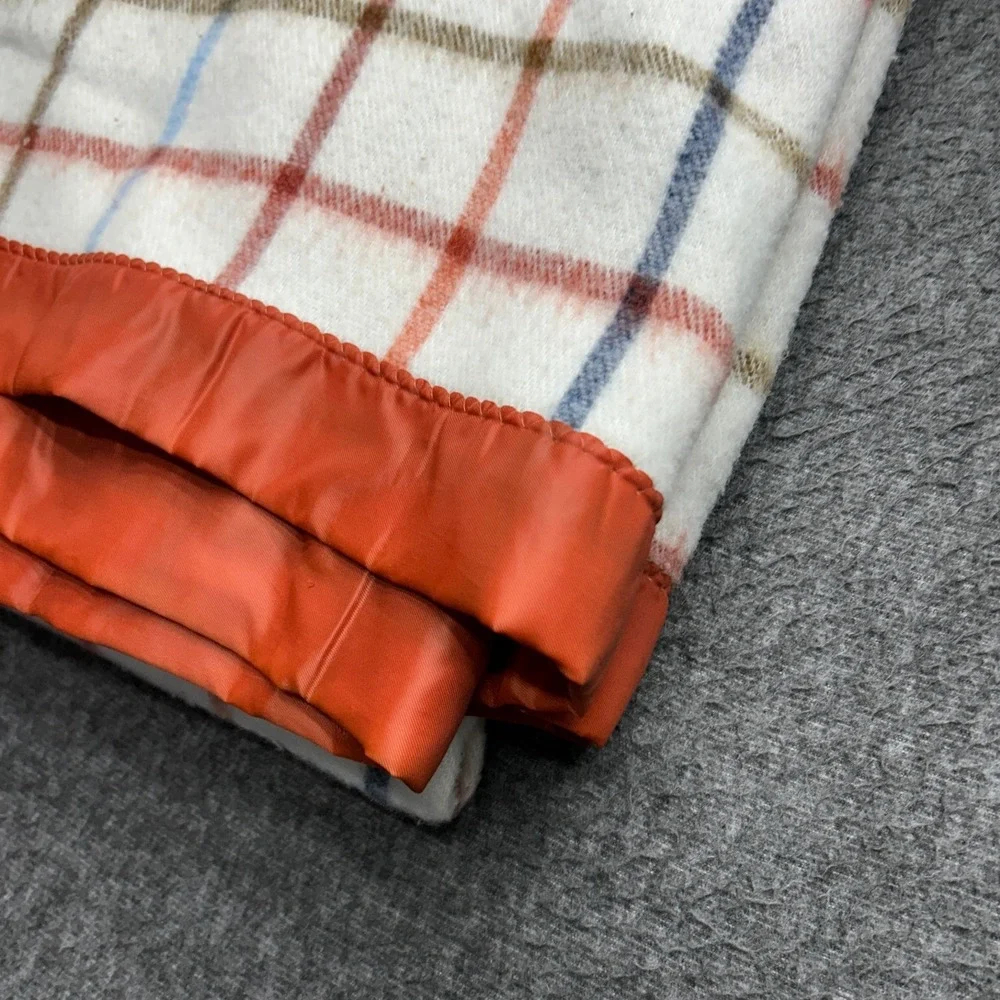 Vintage Plaid Acrylic Satin Trim Blanket Plaid MCM Retro Stevens‎ Utica 80x90